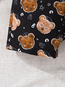 SHEIN 小男童滿版小熊印花背帶連體短褲不帶T恤 - 黑色 - 查看 3