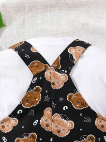 SHEIN 小男童滿版小熊印花背帶連體短褲不帶T恤 - 黑色 - 查看 5