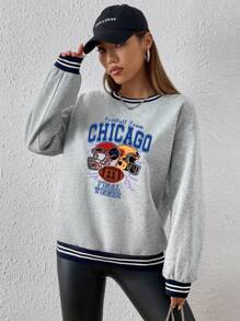 SHEIN Unity American Football And Letter Graphic Drop Shoulder Sweatshirt - Light Grey - View 3