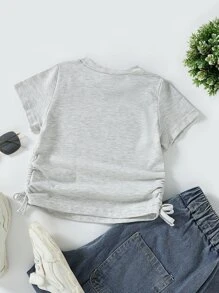 SHEIN 小女童字母圖案側抽繩T恤 - 淺灰色 - 查看 2