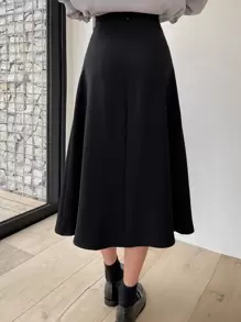 DAZY 高腰打结侧开衩大腿半身裙 秋冬款 - 黑色 - 查看 2