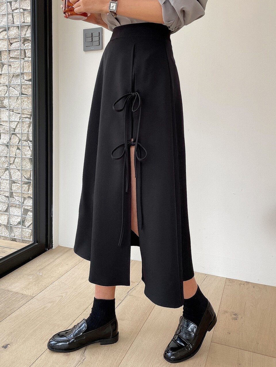 High Waist Knot Side Split Thigh Skirt Fall,Winter