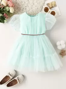 SHEIN Glamorique Kids Bébé Robe avec tulle manches bouffantes à volants