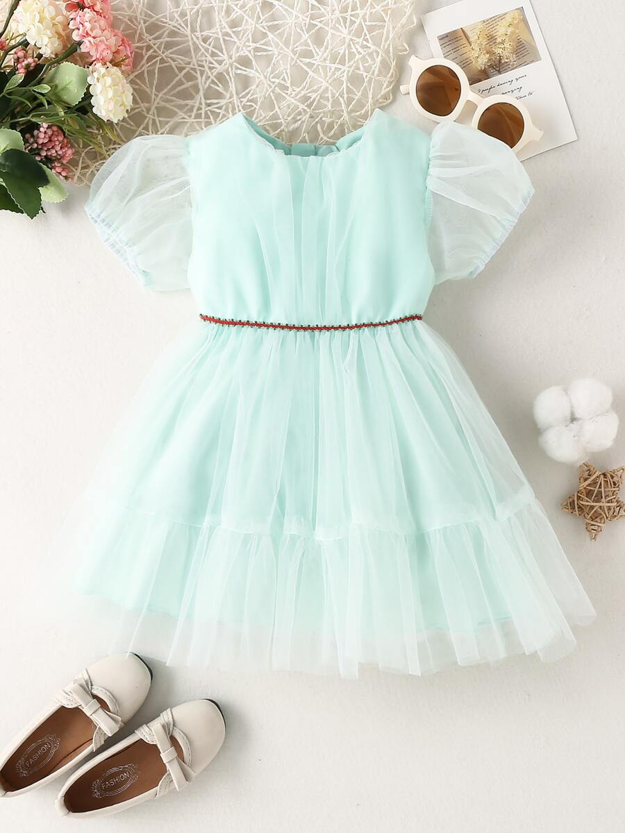 SHEIN Glamorique Kids Bébé Robe avec tulle manches bouffantes à volants
