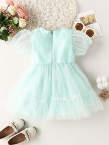 SHEIN Glamorique Kids Bébé Robe avec tulle manches bouffantes à volants