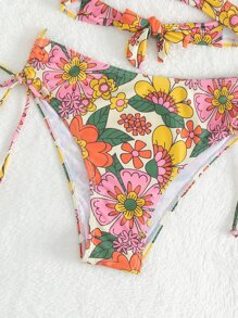 Swim Mod Summer Beach Floral Print Wrap Bikini Set - Multicolor - View 7