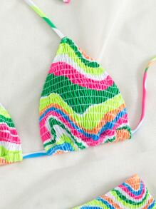 SHEIN Swim Summer Beach Wave Print Halter Triangle Bikini Set - Multicolor - View 6