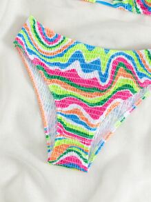SHEIN Swim Summer Beach Wave Print Halter Triangle Bikini Set - Multicolor - View 7