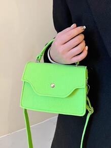 Mini Neon Green Flap Square Bag - Green - View 5