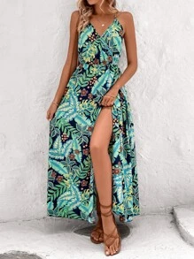 SHEIN VCAY Floral & Tropical Print Backless Cami Dress - Multicolor - View 6