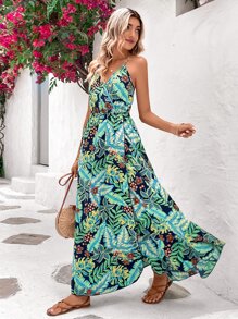 SHEIN VCAY Floral & Tropical Print Backless Cami Dress - Multicolor - View 7