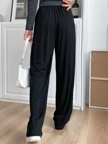 DAZY Solid Elastic Waist Slant Pocket Trousers - Black - View 2