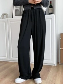 DAZY Solid Elastic Waist Slant Pocket Trousers - Black - View 5