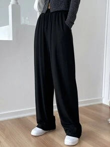 DAZY Solid Elastic Waist Slant Pocket Trousers - Black - View 7
