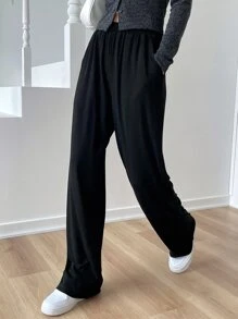 DAZY Solid Elastic Waist Slant Pocket Trousers - Black - View 8