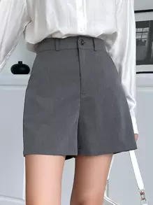 DAZY 高腰斜口袋短裤，秋季返校服装 - 灰色 - 查看 3