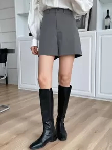 DAZY 高腰斜口袋短裤，秋季返校服装 - 灰色 - 查看 5