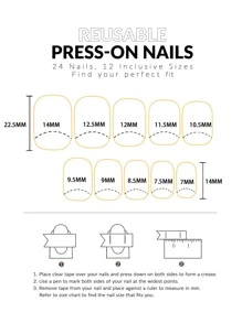 24 piezas de uñas postizas con diseño de flores cuadradas cortas y 1 lima de uñas y 1 hoja de cinta para uñas - Multicolor - Ver 4