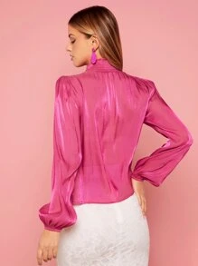 SHEIN Privé 褶邊燈籠袖襯衫 - 玫紅色 - 查看 2