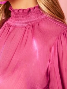 SHEIN Privé 褶邊燈籠袖襯衫 - 玫紅色 - 查看 6