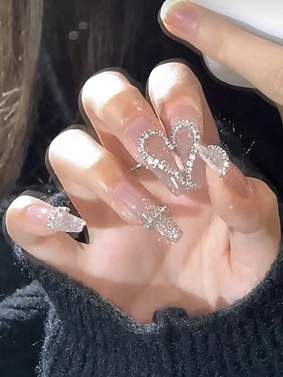 Biến đổi móng tay của bạn với 24 chiếc quan tài dài 3D trang trí trái tim Móng tay giả & 1 dũa móng tay & 1 tờ băng ép trên móng tay Đồ dùng làm móng - Nhiều màu - Xem 1