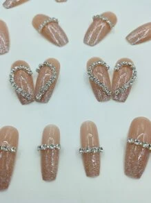 Biến đổi móng tay của bạn với 24 chiếc quan tài dài 3D trang trí trái tim Móng tay giả & 1 dũa móng tay & 1 tờ băng ép trên móng tay Đồ dùng làm móng - Nhiều màu - Xem 3