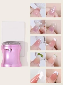 1pc Nail Art Stamper Kit Clear Silicone Nail Stamping Long & Short Jelly Stamper For Nails With Scrapers Nail Stamper Kit For French Manicure Home Diy Nail Art Salon