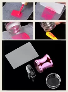 1pc Nail Art Stamper Kit Clear Silicone Nail Stamping Long & Short Jelly Stamper For Nails With Scrapers Nail Stamper Kit For French Manicure Home Diy Nail Art Salon