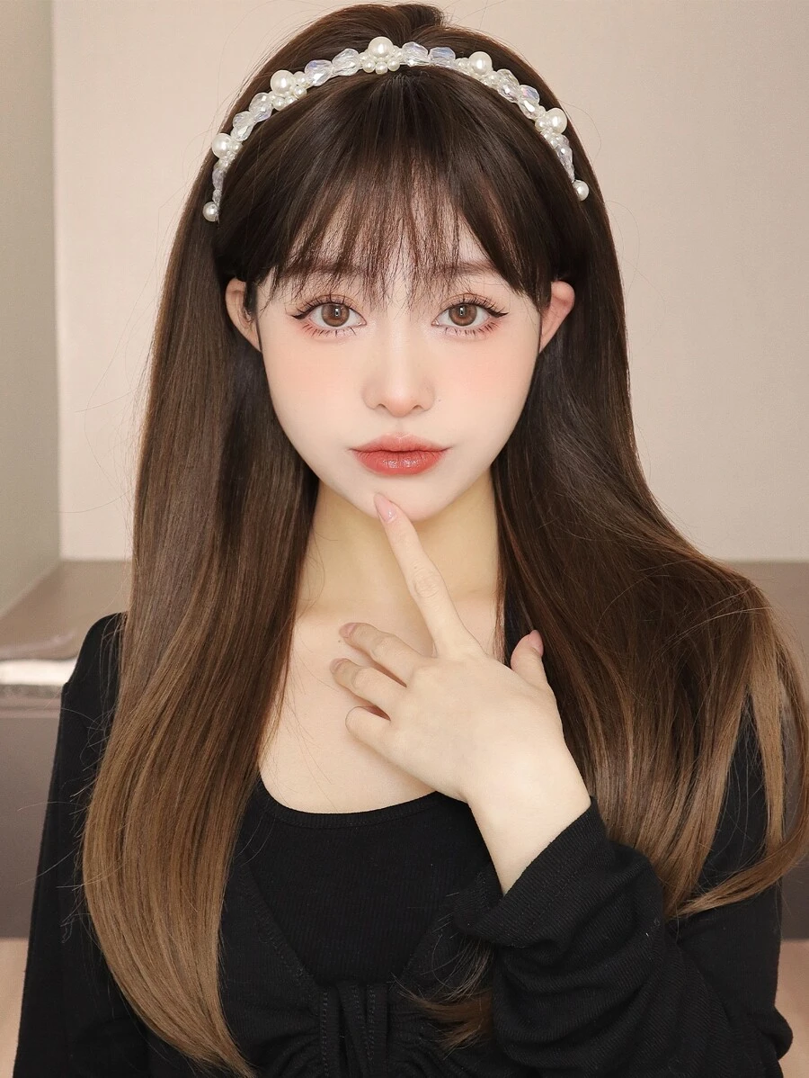 Peluca sintética natural largo recto con tupe - Multicolor - Ver 1