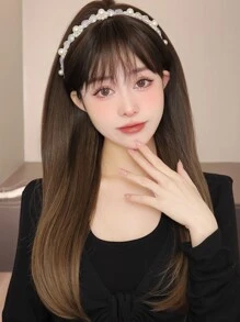 Peluca sintética natural largo recto con tupe - Multicolor - Ver 3