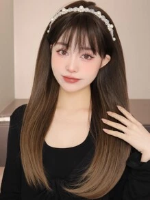 Peluca sintética natural largo recto con tupe - Multicolor - Ver 4