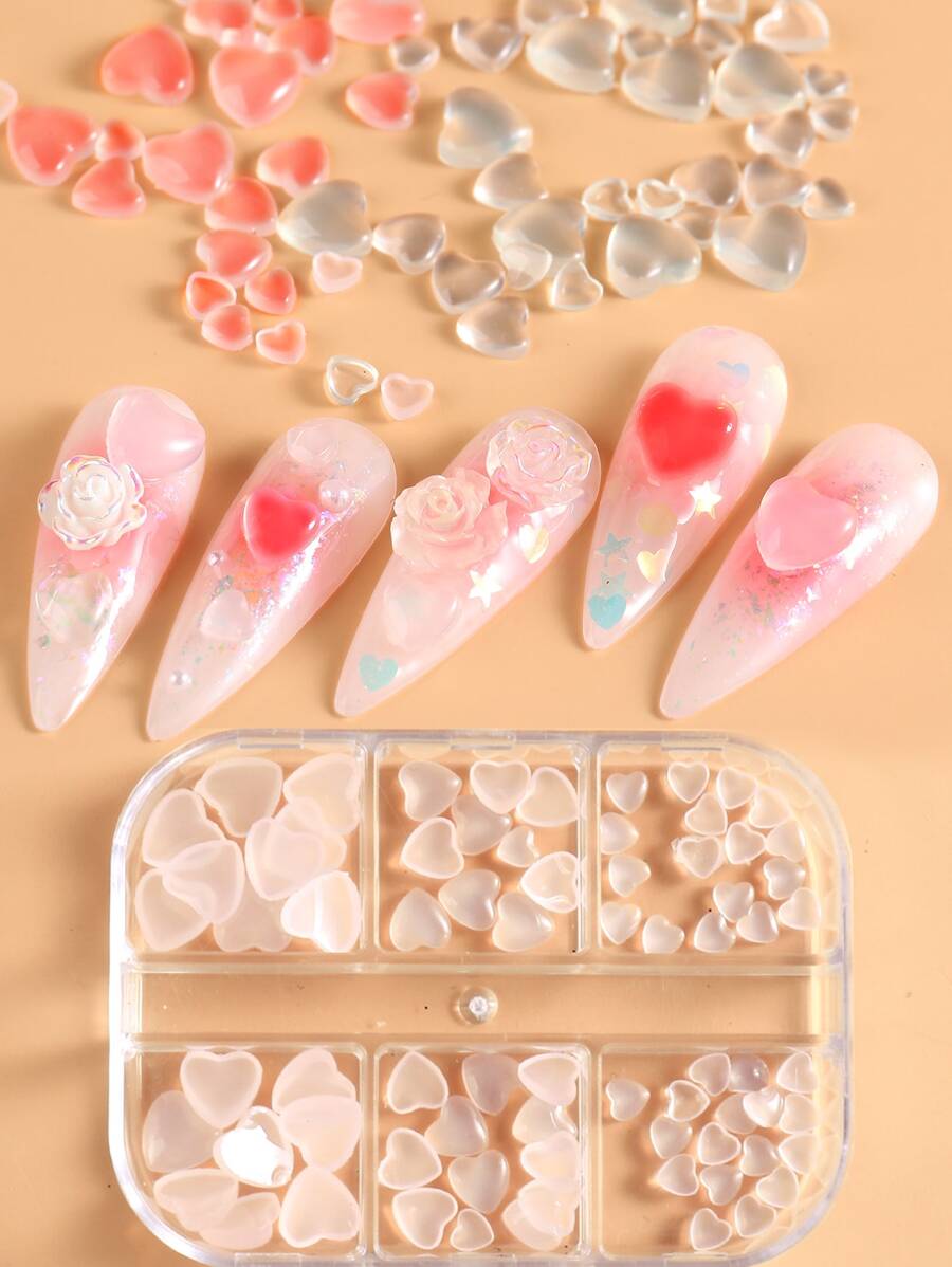 FULL BEAUTY 1box 3D Heart Shaped Nail Art Decoration - Clear - View 1