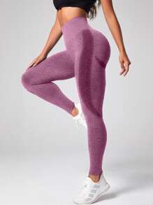 Yoga Basic Quần legging tập yoga Marled Knit Liền mạch ôm sát hông Quần legging tập kiểm soát bụng - Màu tím hoa cà - Xem 2