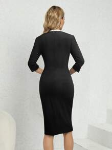 HOMEYEE Vestido ajustado ribete en contraste - Negro - Ver 2