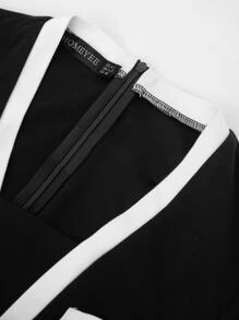 HOMEYEE Vestido ajustado ribete en contraste - Negro - Ver 5