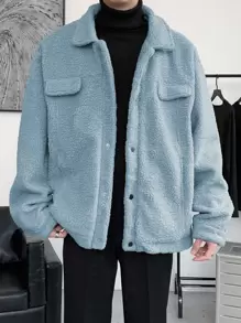 Manfinity Hypemode Hombres Cazadora teddy de hombros caídos con diseño de solapa - Neblina azul - Ver 1