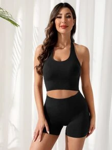 露背交叉寬腰帶運動套裝