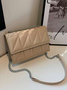 Quilted Detail Flap Chain Square Bag