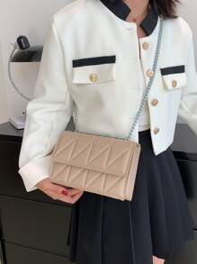 Quilted Detail Flap Chain Square Bag