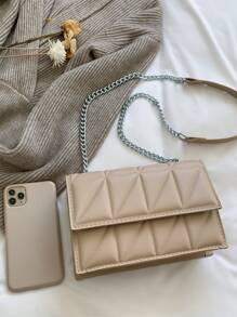 Quilted Detail Flap Chain Square Bag