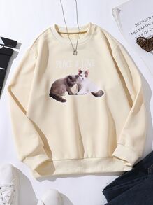 Chicas Pullover con letra & con estampado de gato - Albaricoque - Ver 1