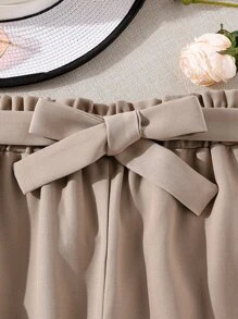 青少年女孩素色背心上衣和腰帶長褲 - 彩色 - 查看 6