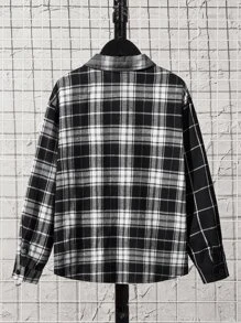 SHEIN Boys Plaid Print Colourblock Shirt Without Tee - Black and White - View 3