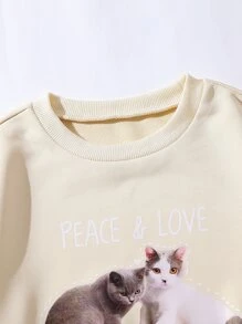 Chicas Pullover con letra & con estampado de gato - Albaricoque - Ver 4