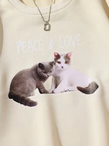 Chicas Pullover con letra & con estampado de gato - Albaricoque - Ver 5