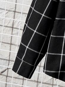 SHEIN Boys Plaid Print Colourblock Shirt Without Tee - Black and White - View 4