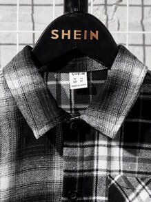 SHEIN Boys Plaid Print Colourblock Shirt Without Tee - Black and White - View 5