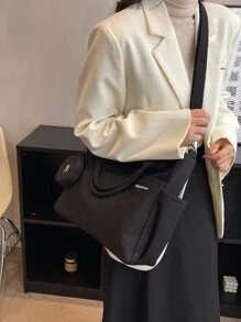 Túi Xách tay Nữ Lá thư Có thể điều chỉnh được Đôi tay cầm Mát mẻ - màu đen - Xem 5