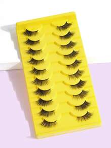 10 Pairs Natural Half & Full Eye Fluffy Thin False Eyelashes, Suitable For Daily Use, Cartoon Style, Travel Essential, Extended Winged Lashes - Black - View 2