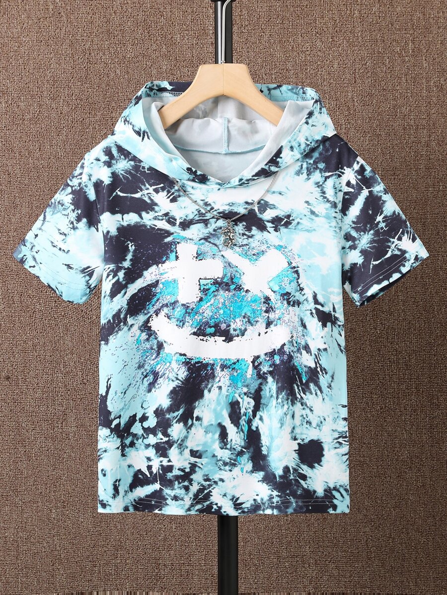 男孩紮染卡通圖案連帽T恤